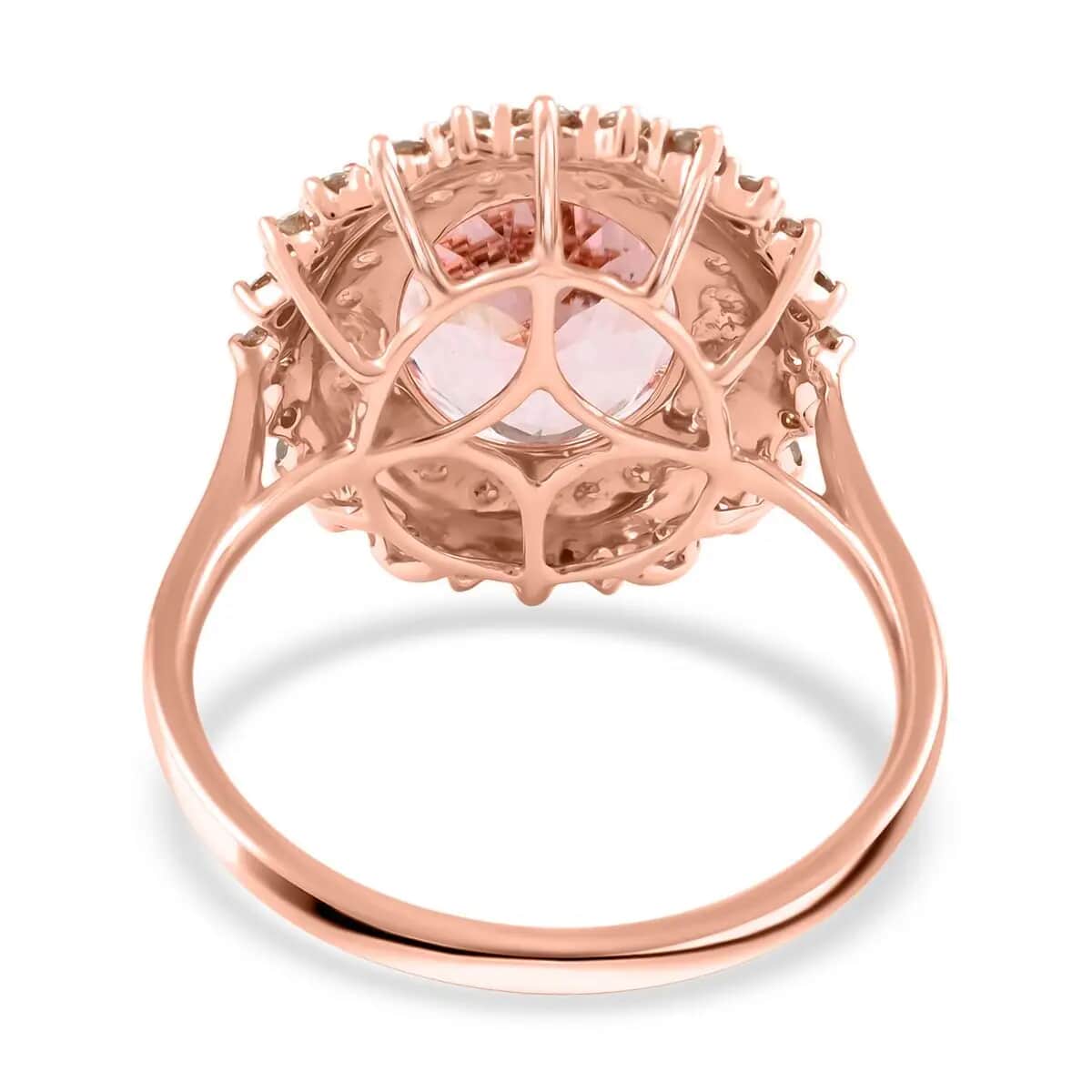Luxoro 14K Rose Gold AAA Pink Morganite and G-H I2 Diamond Sunburst Ring 3.90 ctw image number 4