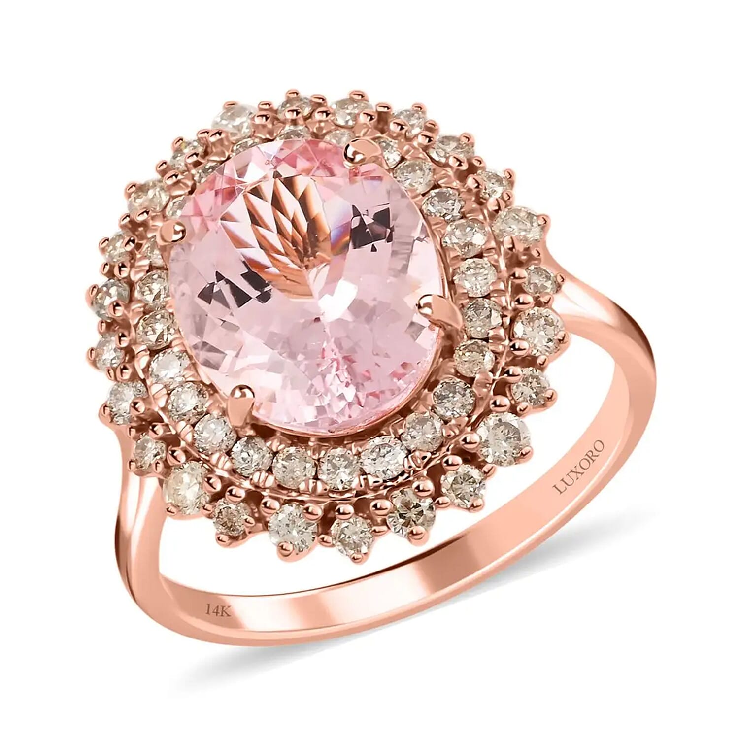 Certified & Appraised Luxoro AAA Pink Morganite and G-H I2 Diamond 3.90 ctw Sunburst Ring, Accent Ring, 14K Rose Gold Ring, Morg