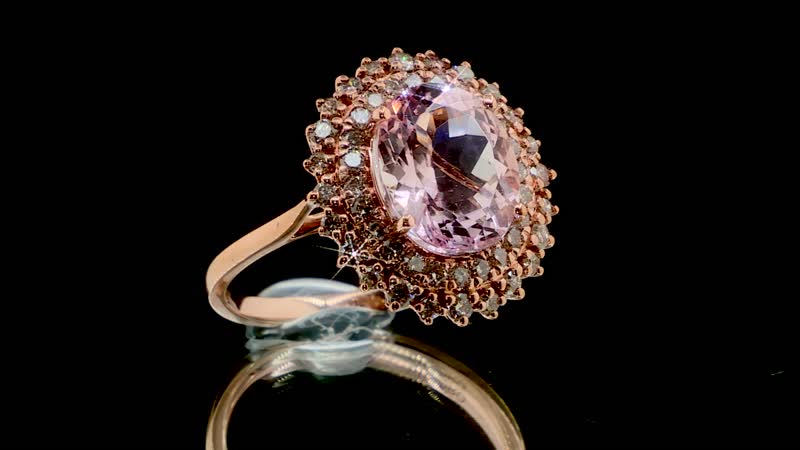 Luxoro 14K Rose Gold AAA Pink Morganite and G-H I2 Diamond Sunburst Ring 3.90 ctw