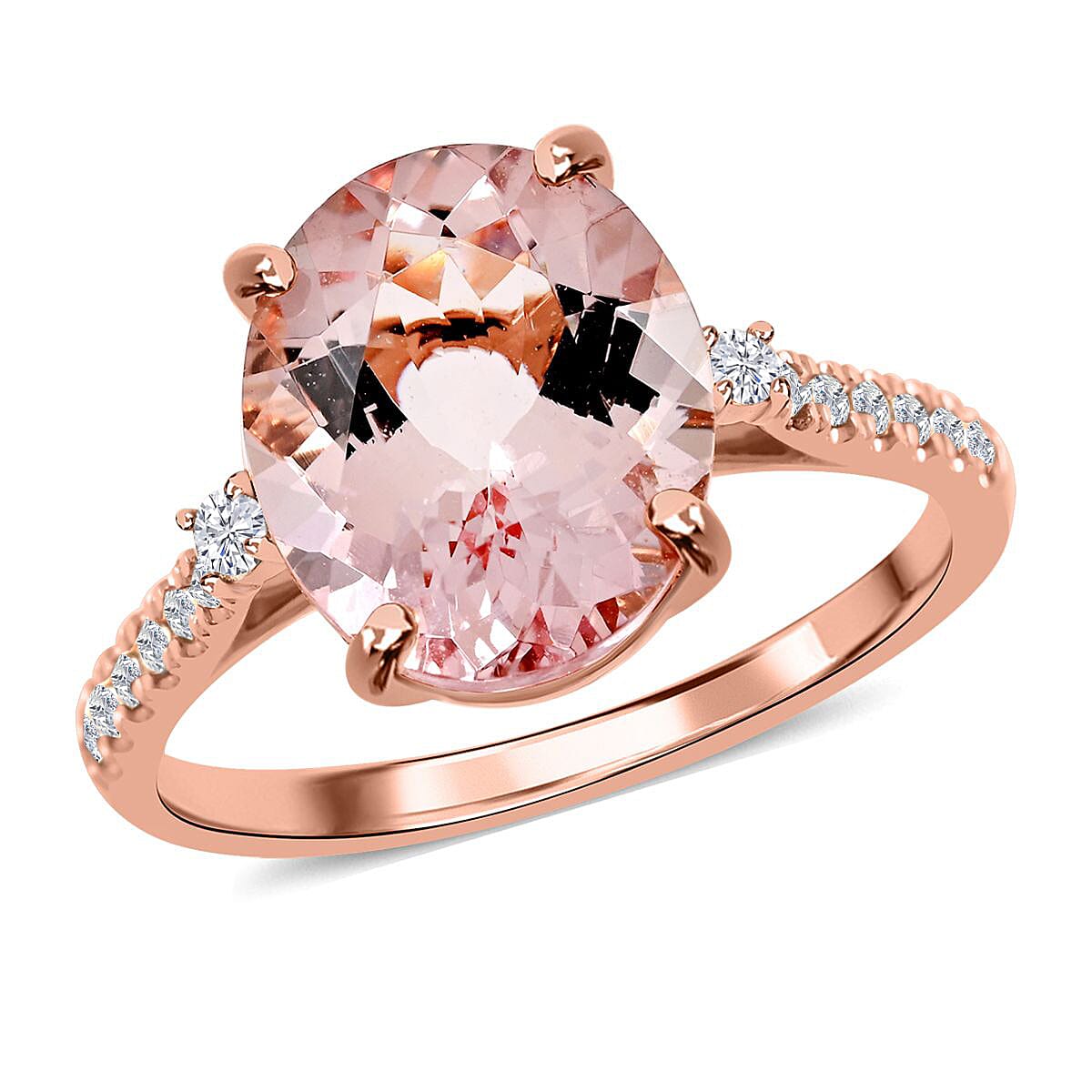Luxoro 14K Rose Gold AAA Pink Morganite and G-H I2 Diamond Ring 3.40 ctw image number 0