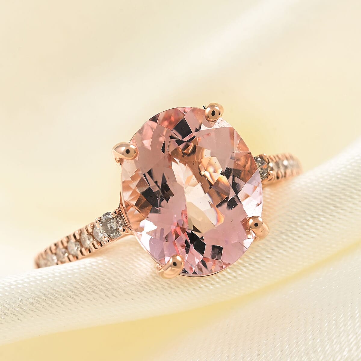 Luxoro 14K Rose Gold AAA Pink Morganite and G-H I2 Diamond Ring 3.40 ctw image number 1