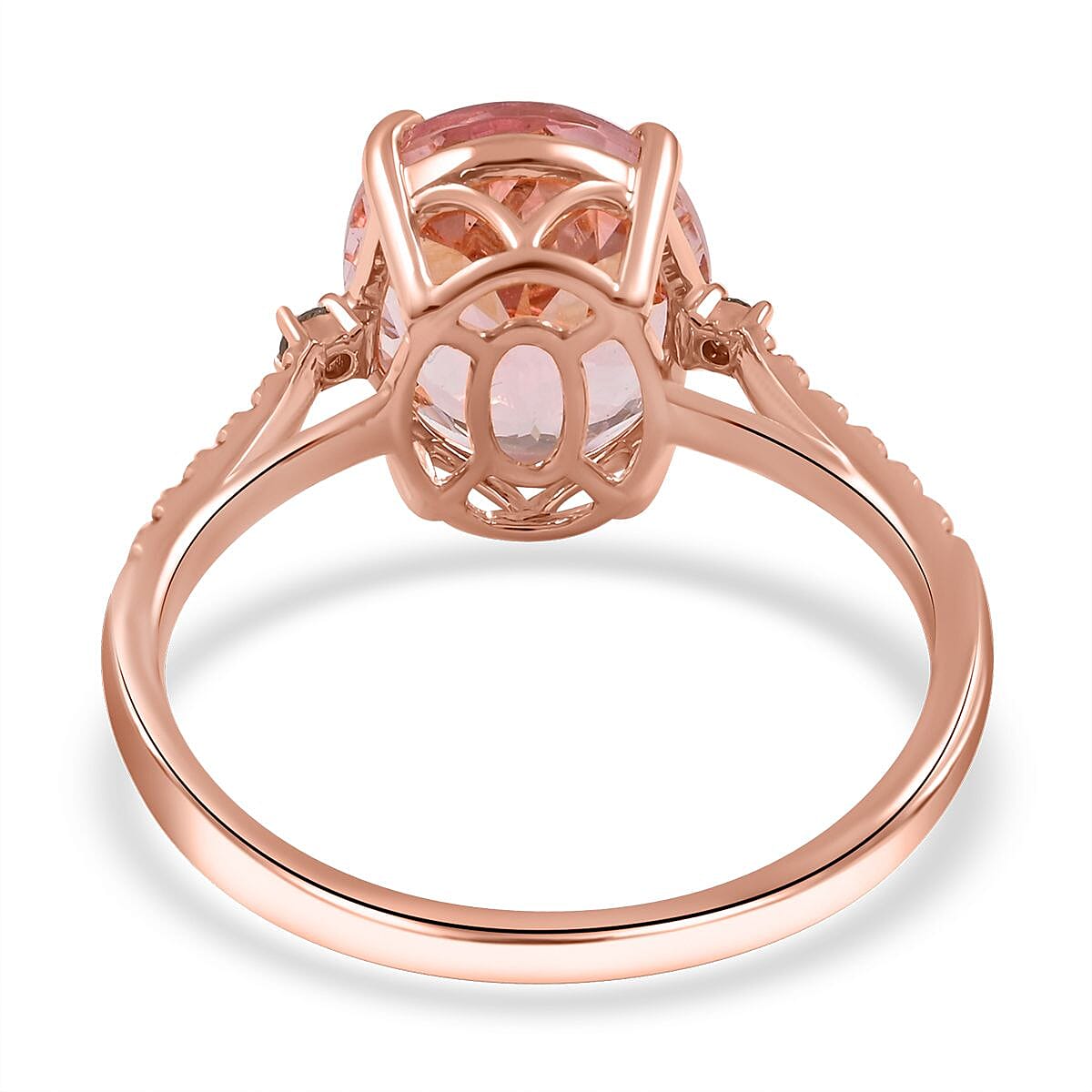 Luxoro 14K Rose Gold AAA Pink Morganite and G-H I2 Diamond Ring 3.40 ctw image number 4