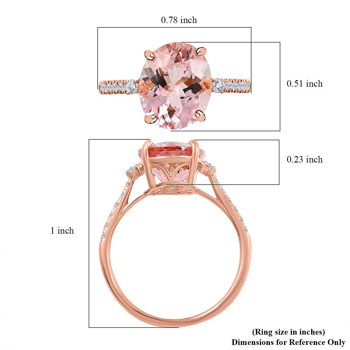 Luxoro 14K Rose Gold AAA Pink Morganite and G-H I2 Diamond Ring 3.40 ctw image number 5