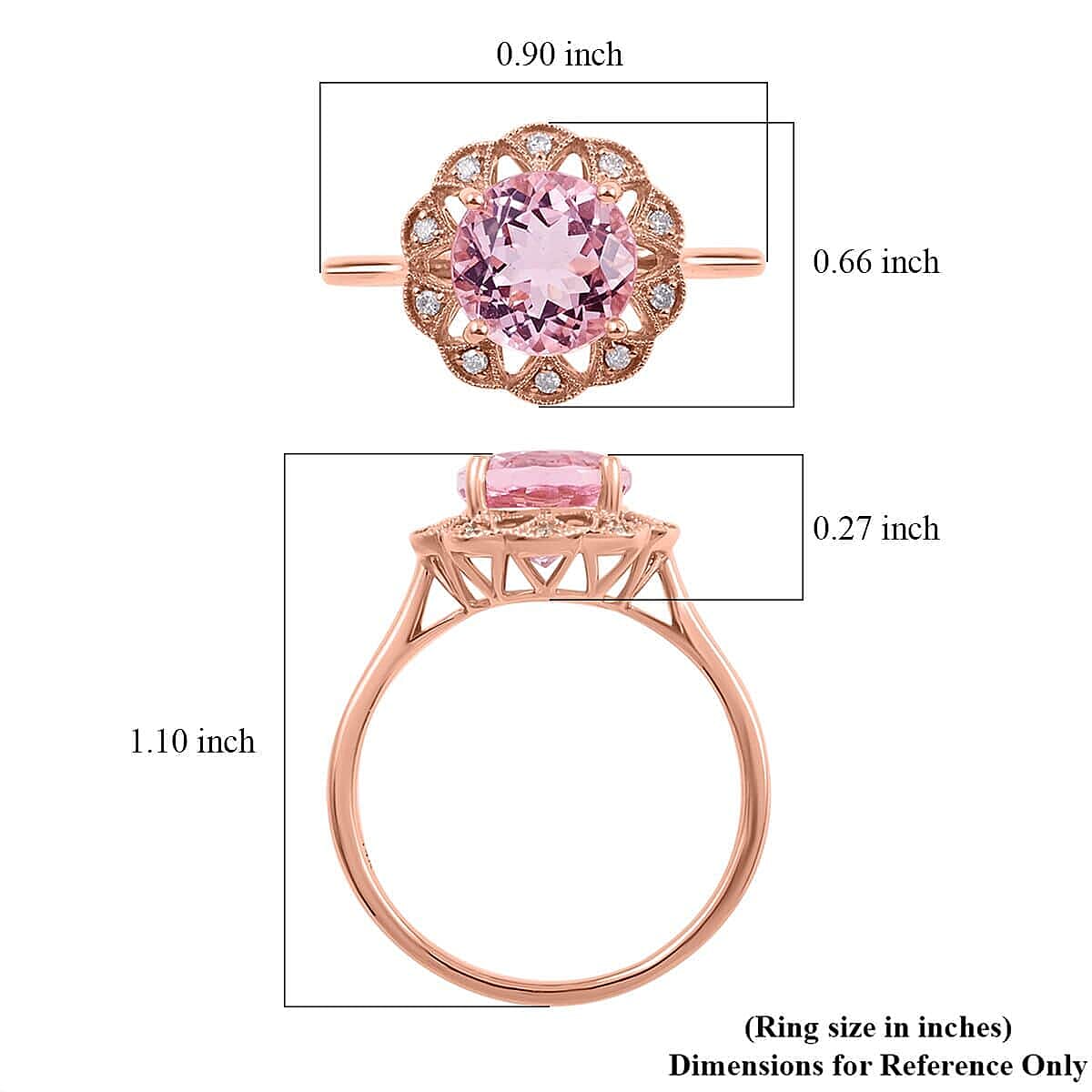 Luxoro 14K Rose Gold AAA Palmeiras Pink Morganite and G-H I2 Diamond Floral Ring (Size 6.0) 2.60 ctw
