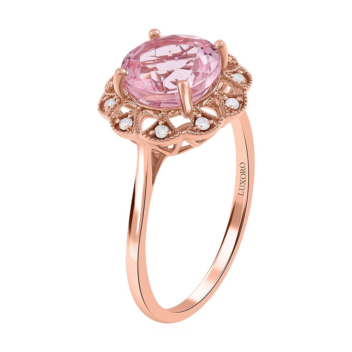 Luxoro 14K Rose Gold AAA Palmeiras Pink Morganite and G-H I2 Diamond Floral Ring (Size 7.0) 2.60 ctw image number 3