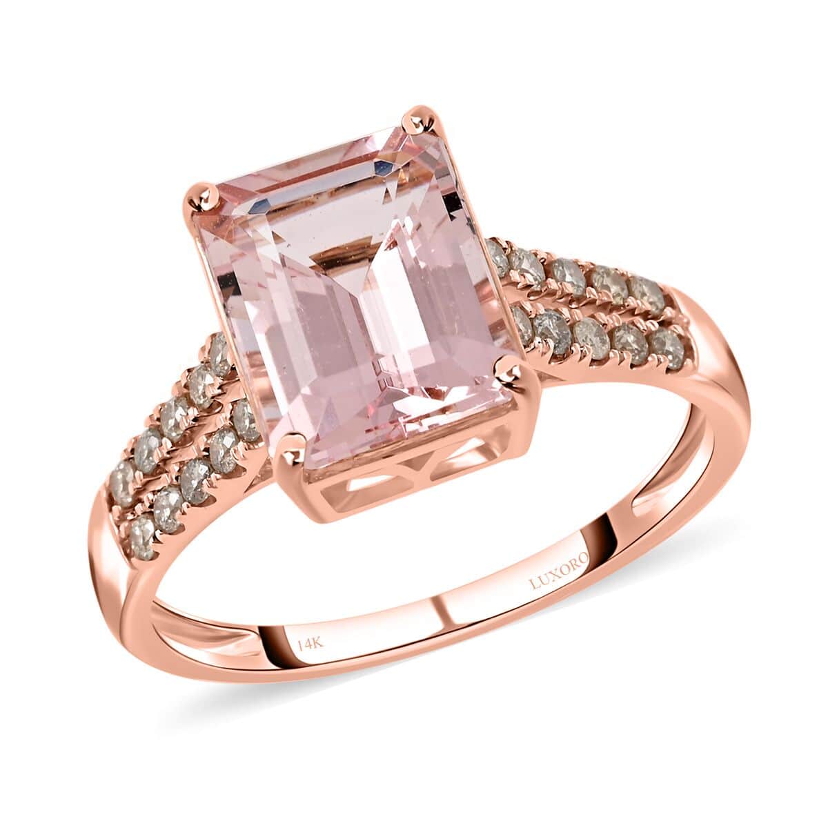 Luxoro 14K Rose Gold AAA Pink Morganite and G-H I2 Diamond Ring 3.15 ctw image number 0