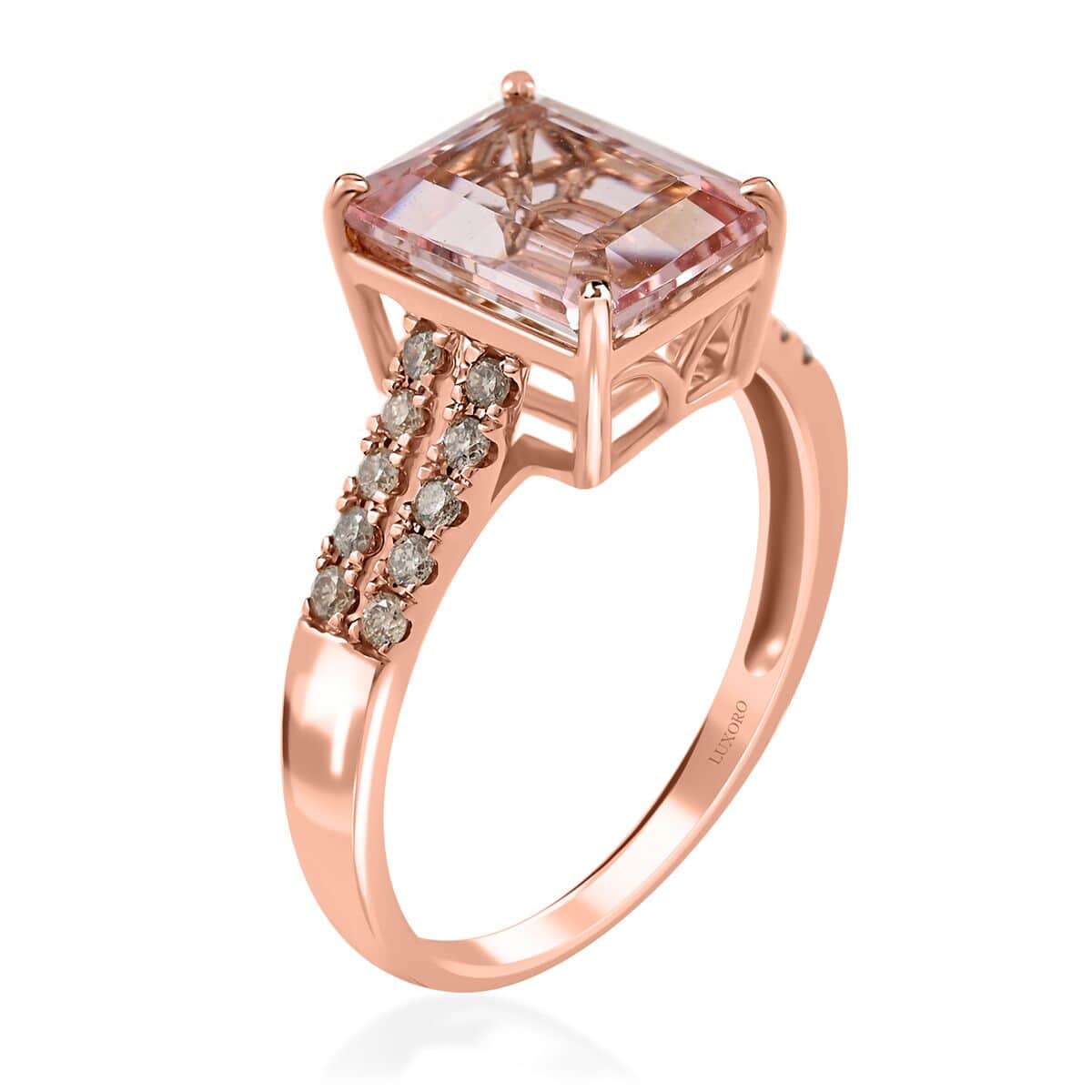 Luxoro 14K Rose Gold AAA Pink Morganite and G-H I2 Diamond Ring 3.15 ctw image number 3