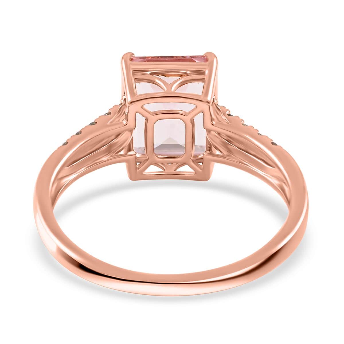 Luxoro 14K Rose Gold AAA Pink Morganite and G-H I2 Diamond Ring 3.15 ctw image number 4
