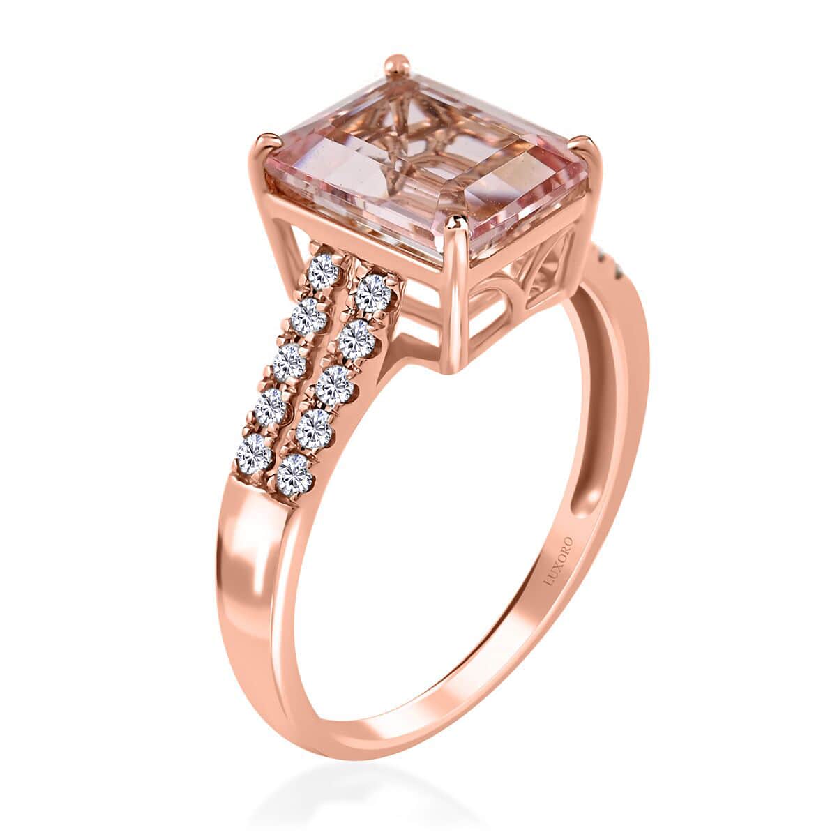 Luxoro 14K Rose Gold AAA Pink Morganite and G-H I2 Diamond Ring (Size 6.0) 3.15 ctw image number 3