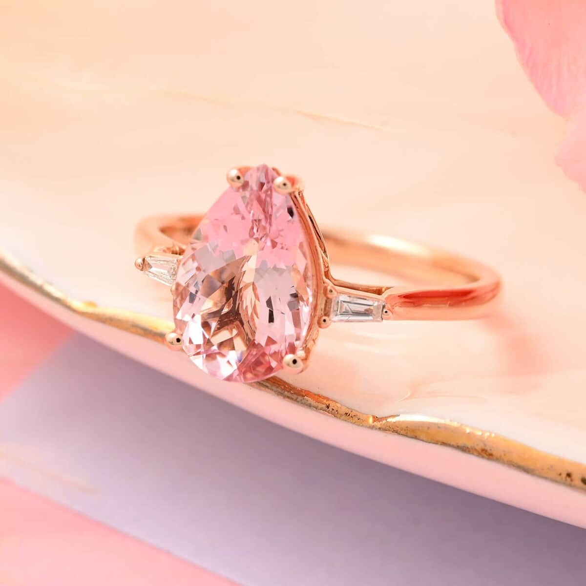 Iliana 18K Rose Gold AAA Pink Morganite and G-H SI Diamond Ring 1.90 ctw image number 1
