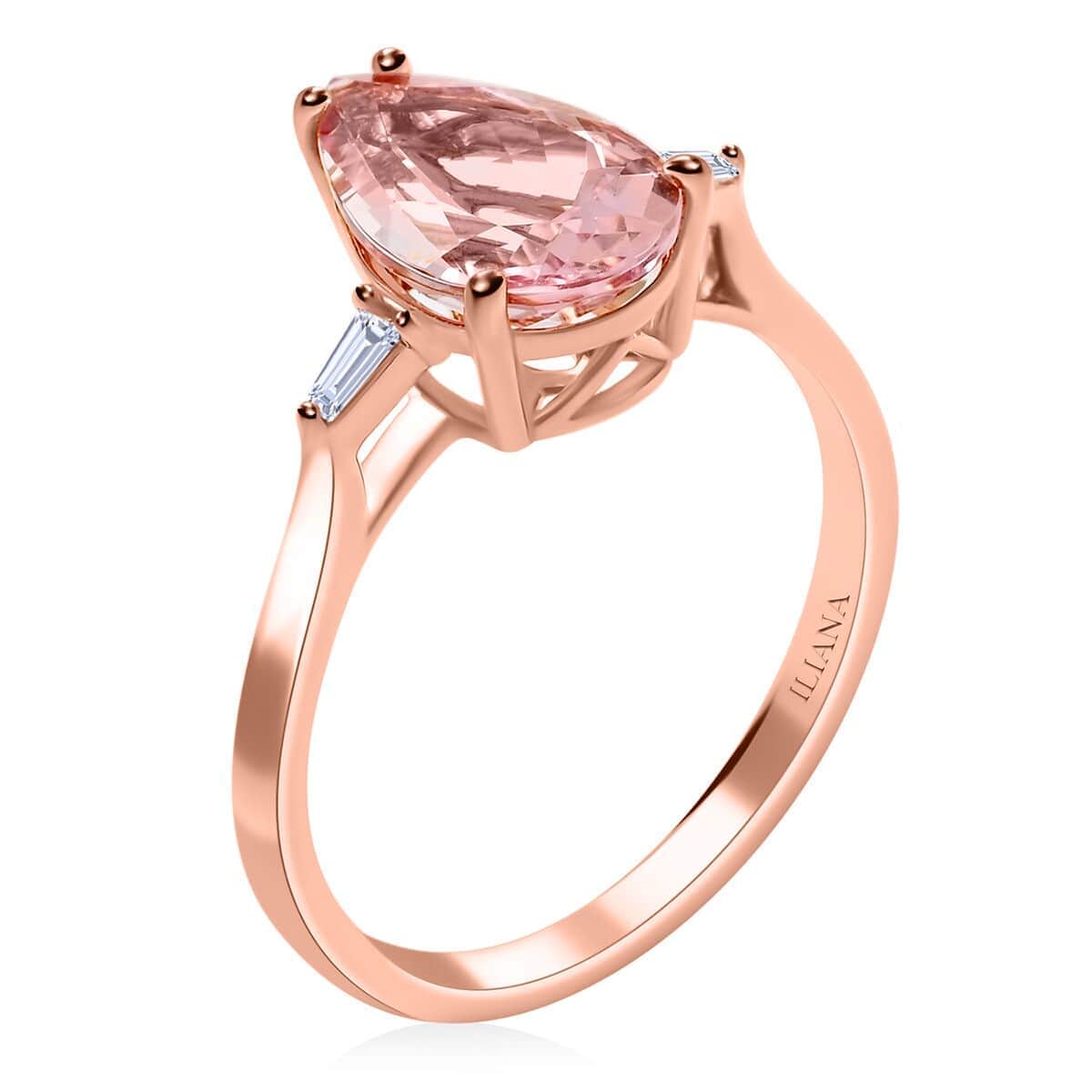 Iliana 18K Rose Gold AAA Pink Morganite and G-H SI Diamond Ring 1.90 ctw image number 3