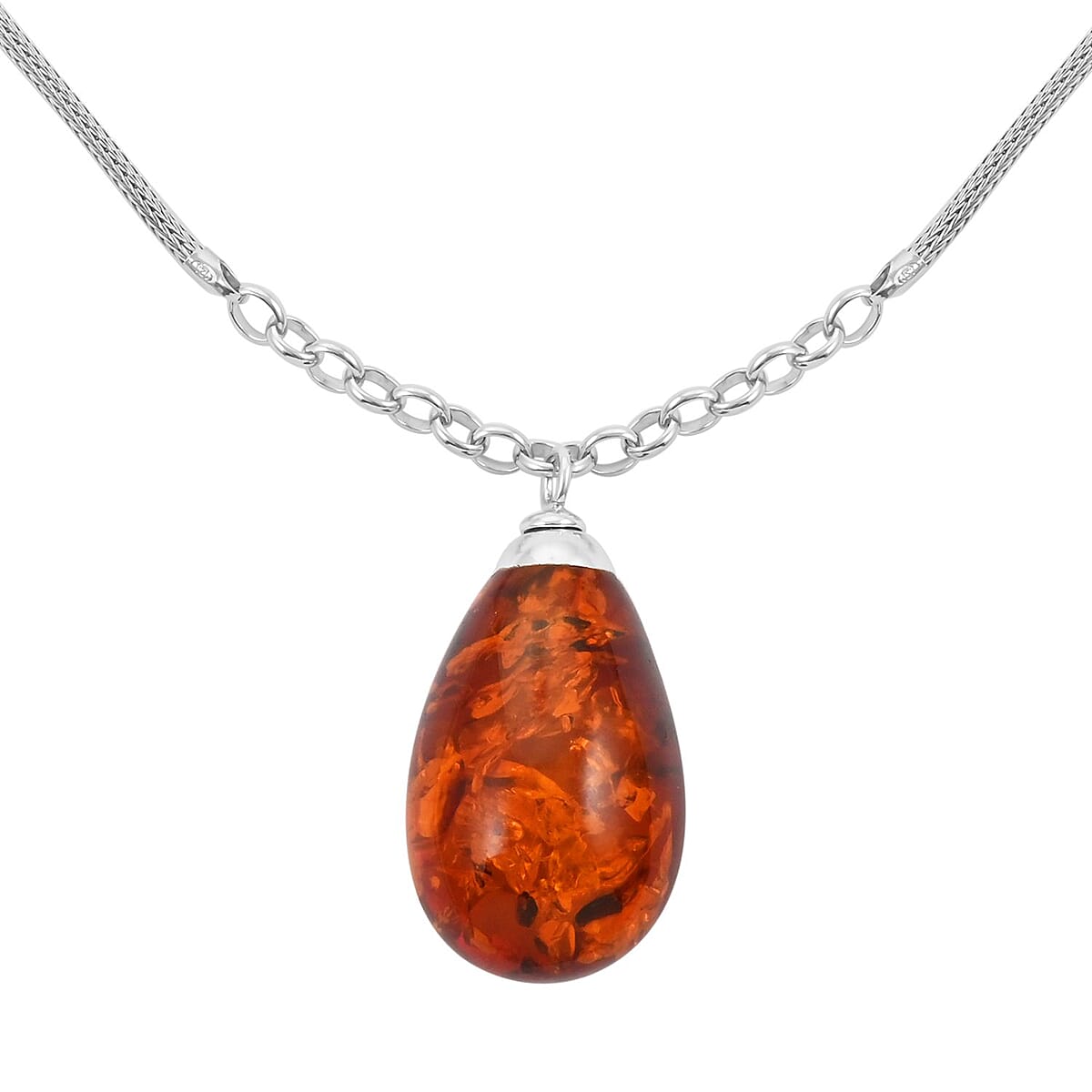Baltic Amber Tear Drop Necklace 20 Inches in Sterling Silver 7.5 Grams image number 2