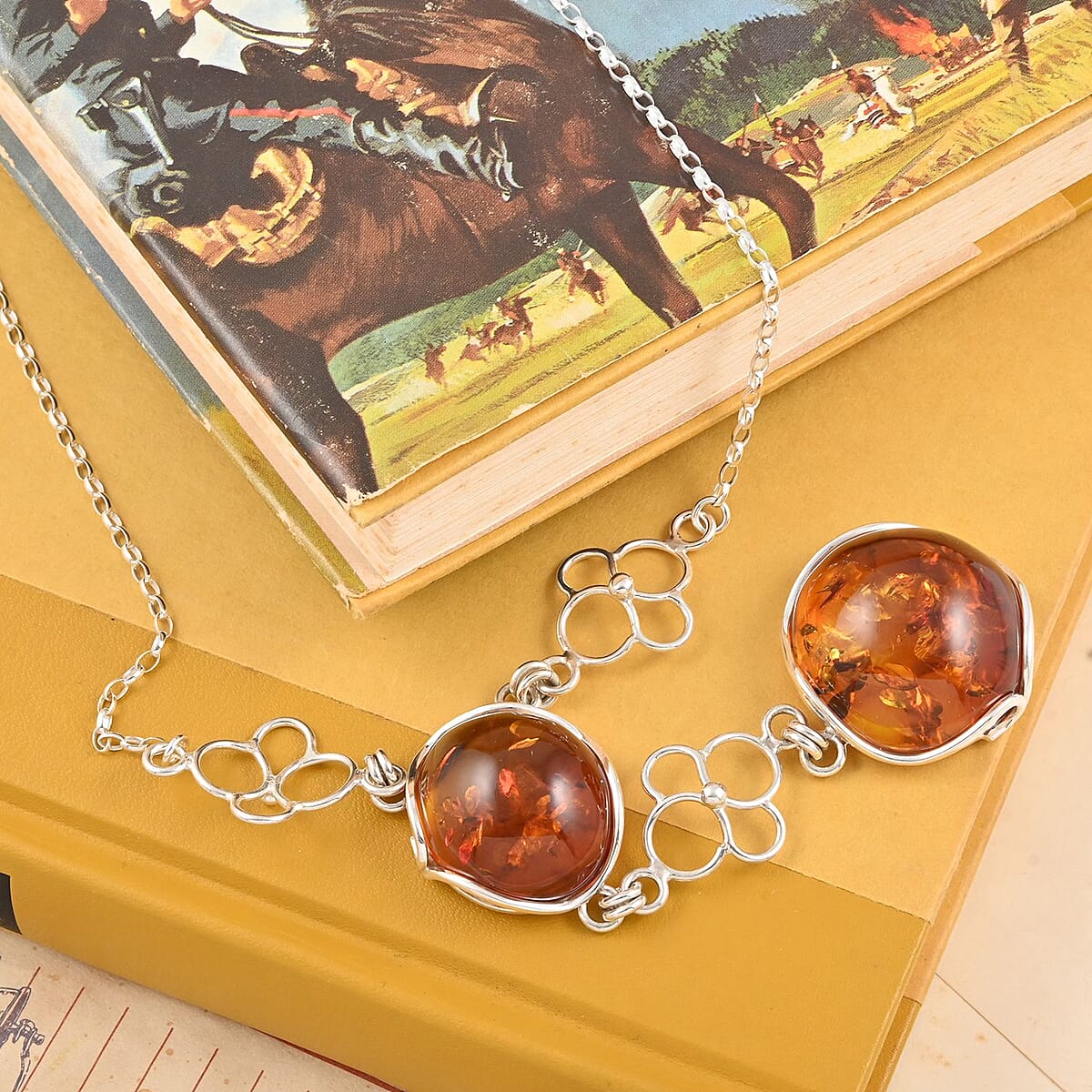 Baltic Amber 2 Tier Necklace 18-20 Inches in Sterling Silver with Extender image number 1