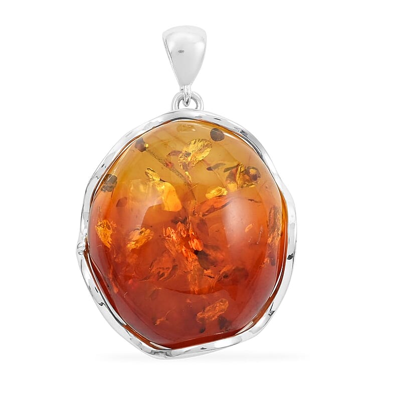 Baltic Amber Round Pendant in Sterling Silver