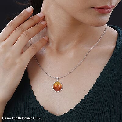 Baltic Amber Round Pendant in Sterling Silver