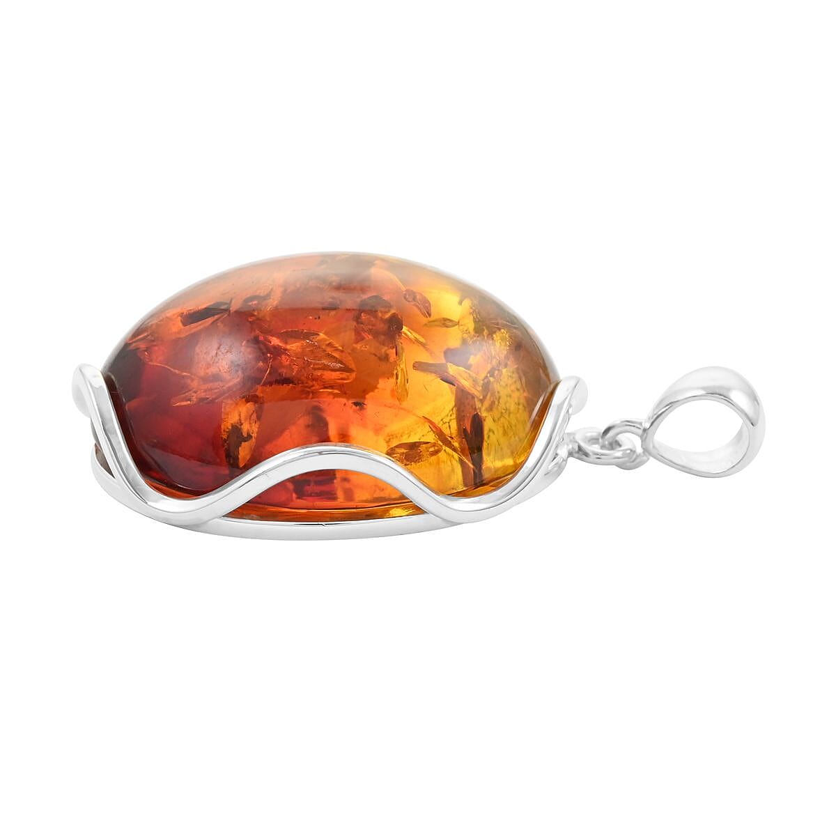 Baltic Amber Round Pendant in Sterling Silver