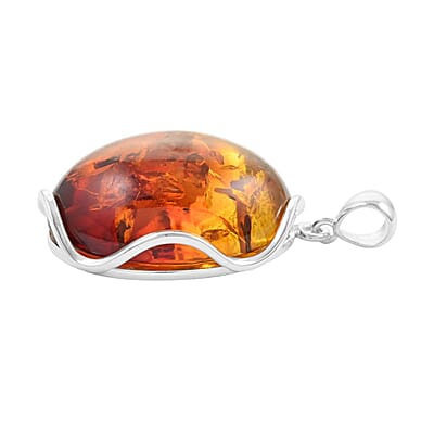 Baltic Amber Round Pendant in Sterling Silver
