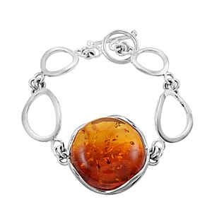 Baltic Amber Toggle Clasp Round Bracelet in Sterling Silver (7.50 In) 9 Grams