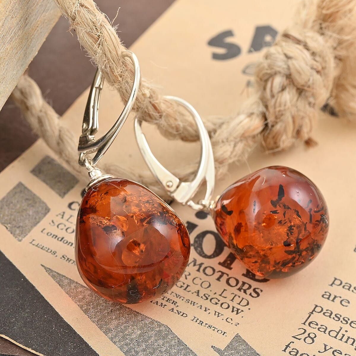 Baltic Amber Drop Earrings in Sterling Silver image number 1