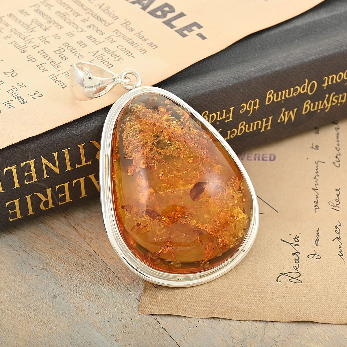 Baltic Amber Pendant in Sterling Silver 9 Grams image number 1