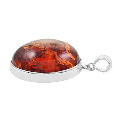 Baltic Amber Round Pendant in Sterling Silver 8.8 Grams