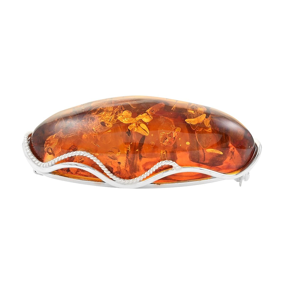Baltic Amber Oval Brooch in Sterling Silver 8.5 Grams image number 2