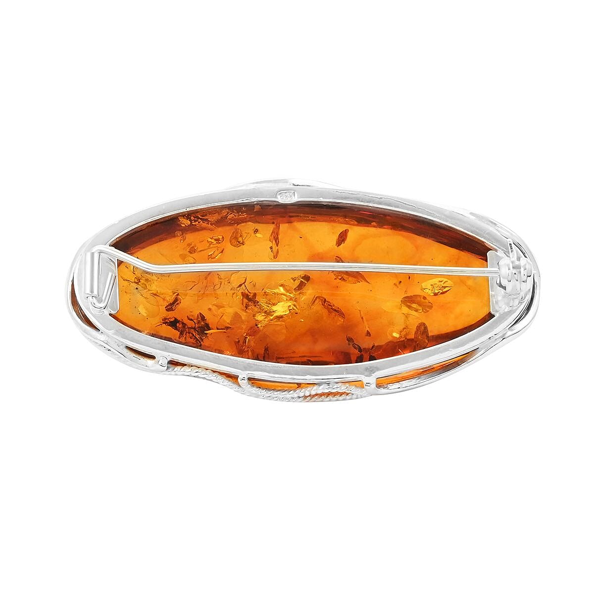 Baltic Amber Oval Brooch in Sterling Silver 8.5 Grams image number 3