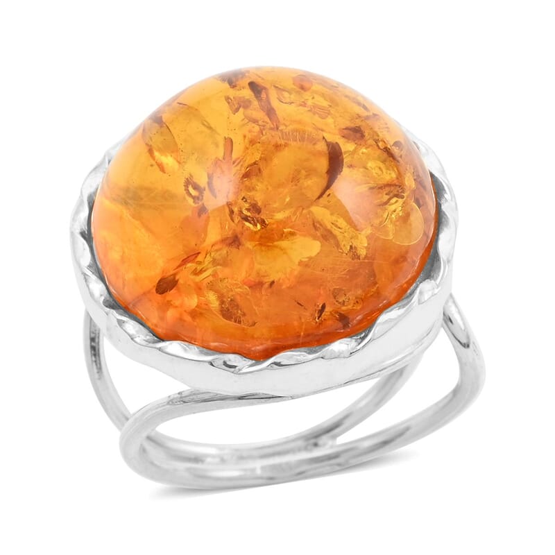 Baltic Amber Round Ring in Sterling Silver (Size 10.0)