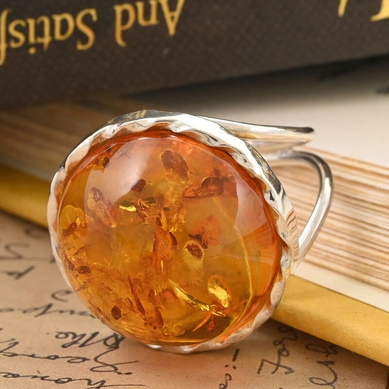 Baltic Amber Round Ring in Sterling Silver (Size 10.0)