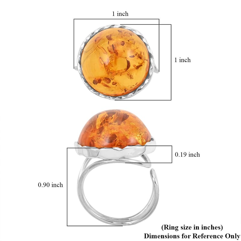 Baltic Amber Round Ring in Sterling Silver (Size 10.0)