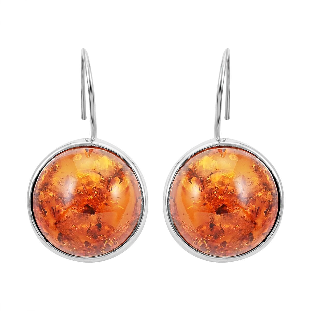 Baltic Amber Round Cab Earrings in Sterling Silver image number 0