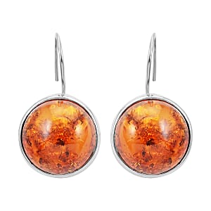 Baltic Amber Round Cab Earrings in Sterling Silver