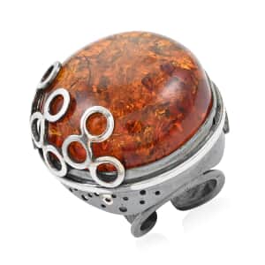 Baltic Amber Round Cab Ring in Sterling Silver (Size 7.0) 24 Grams