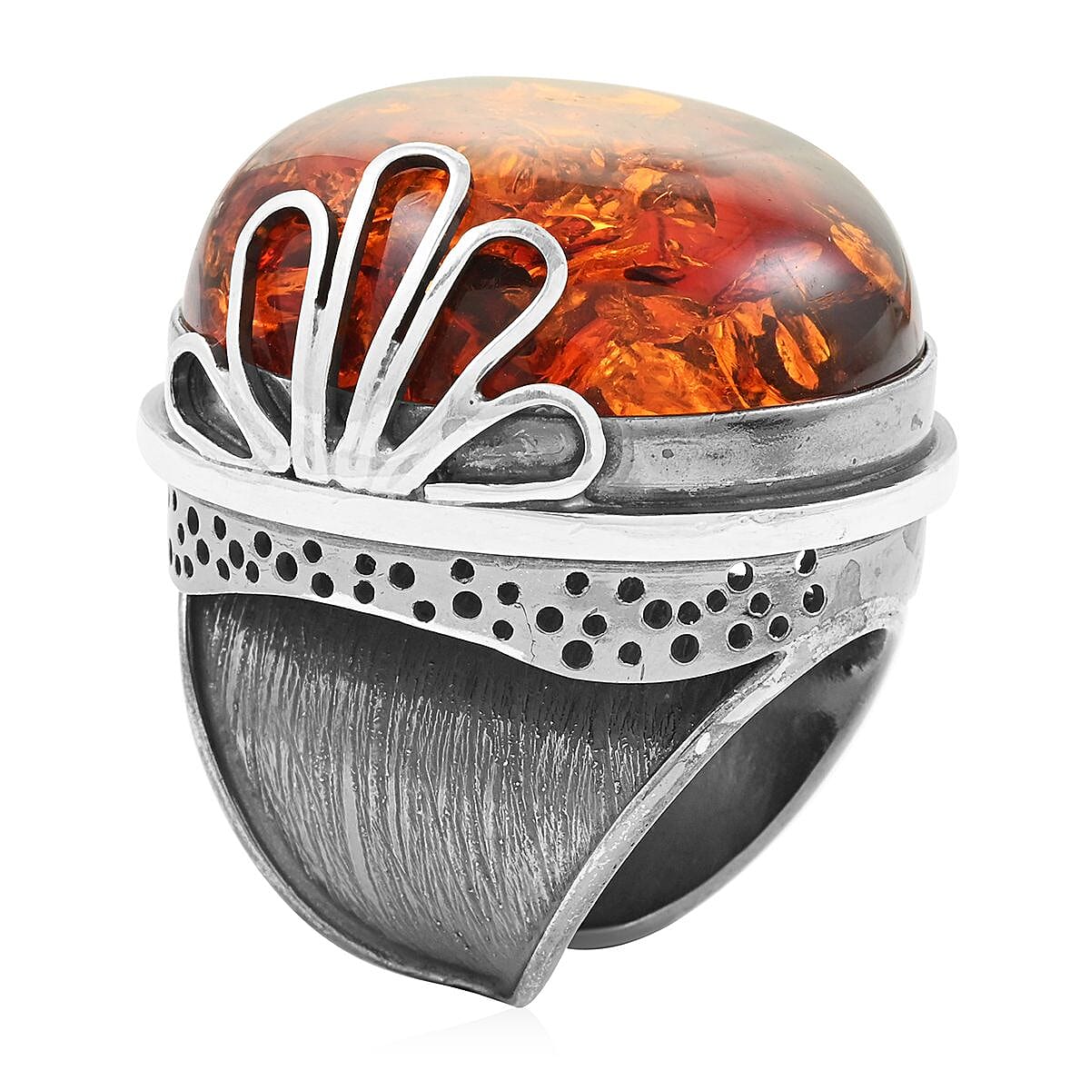 Baltic Amber Round Cab Ring in Sterling Silver (Size 8.0) 24 Grams image number 3
