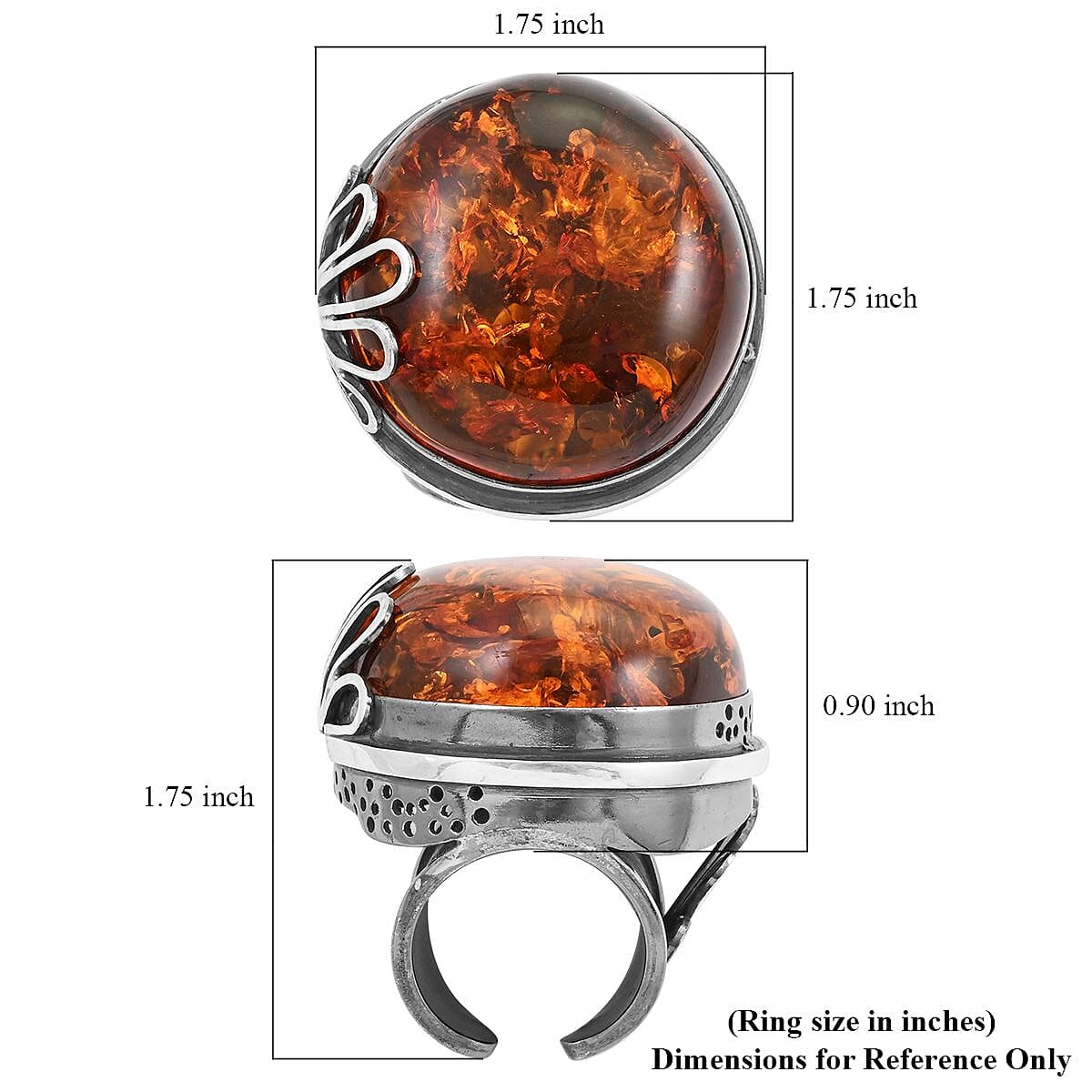 Baltic Amber Round Cab Ring in Sterling Silver (Size 8.0) 24 Grams image number 4