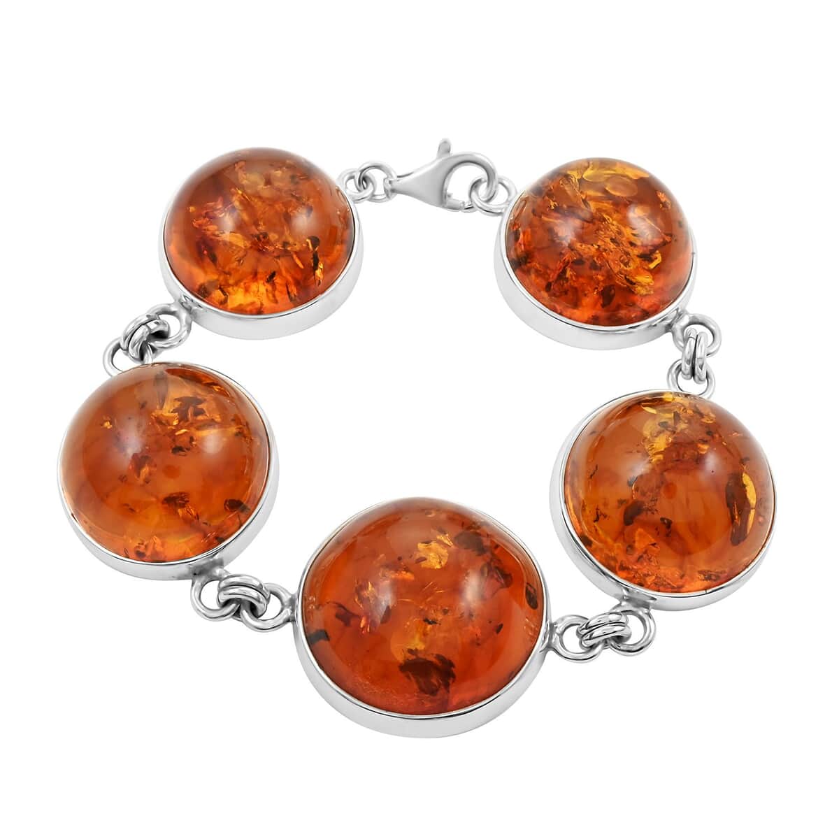 Baltic Amber Round Cab Bracelet in Sterling Silver (7.50 In) image number 0