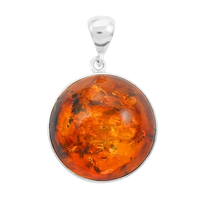 Baltic Amber Round Cab Pendant in Sterling Silver
