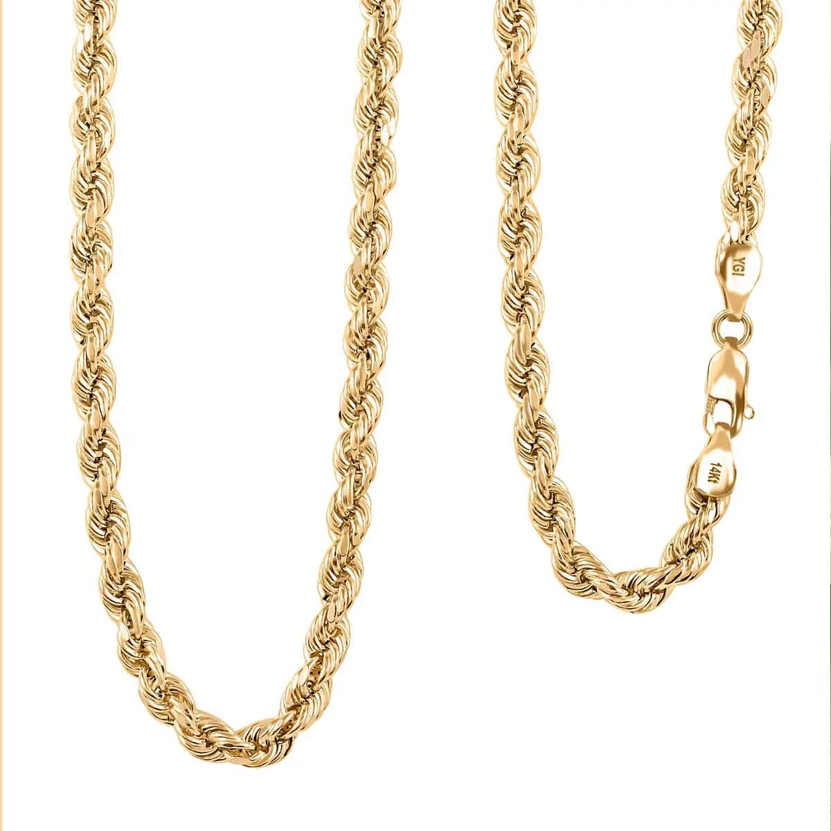 14K Yellow Gold Rope Chain Necklace,  24 Inch Rope Chain, Gold Rope Necklace, Gold Gifts 4mm 8.60 Grams image number 0