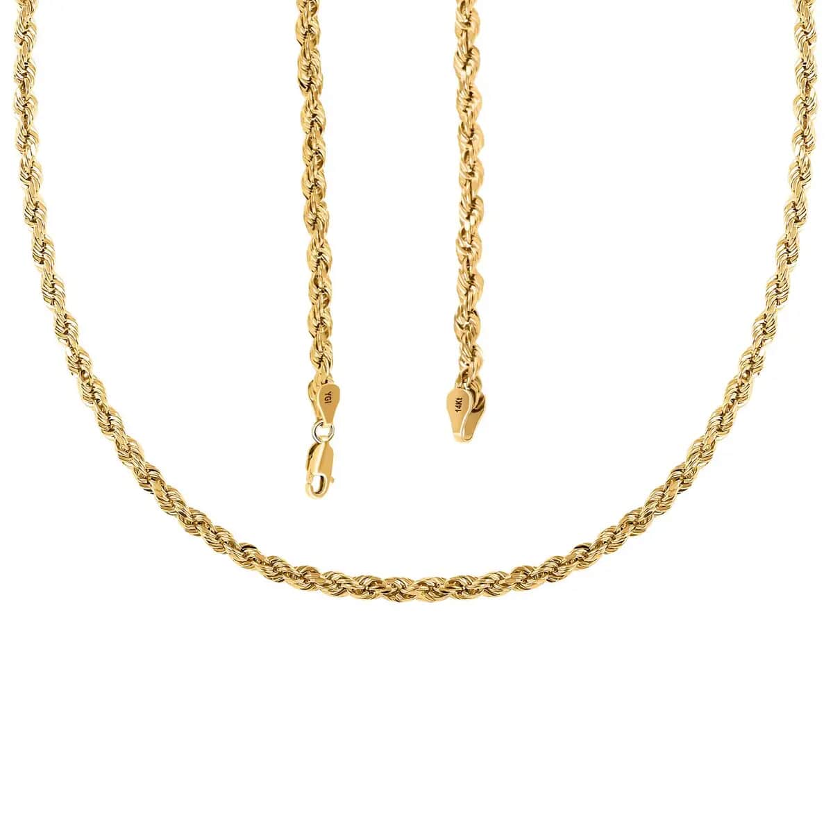 14K Yellow Gold Rope Chain Necklace,  24 Inch Rope Chain, Gold Rope Necklace, Gold Gifts 4mm 8.60 Grams image number 5