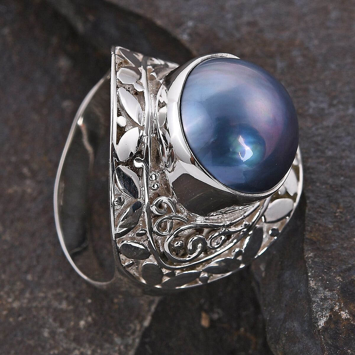 Bali Legacy Blue Mabe Pearl Ring in Sterling Silver (Size 6.0) image number 1