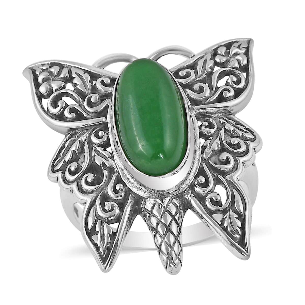 Bali Legacy Green Jade (D) Butterfly Ring in Sterling Silver (Size 6.0) 2.50 ctw image number 0