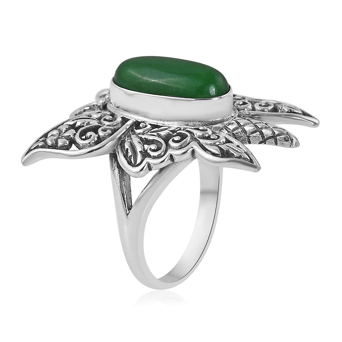 Bali Legacy Green Jade (D) Butterfly Ring in Sterling Silver (Size 6.0) 2.50 ctw image number 3