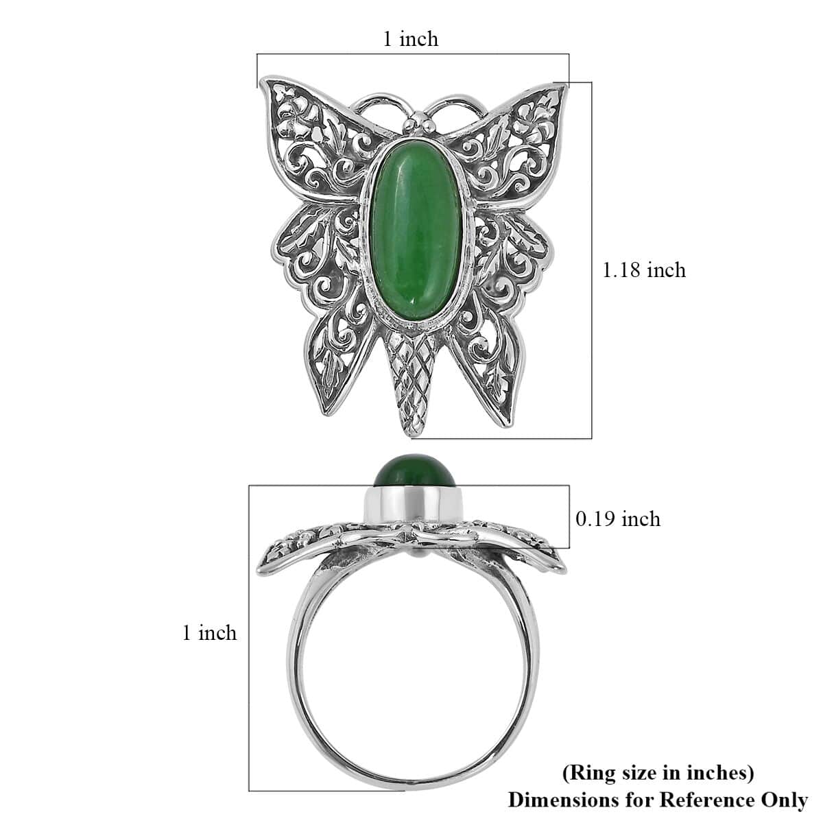 Bali Legacy Green Jade (D) Butterfly Ring in Sterling Silver (Size 6.0) 2.50 ctw image number 5