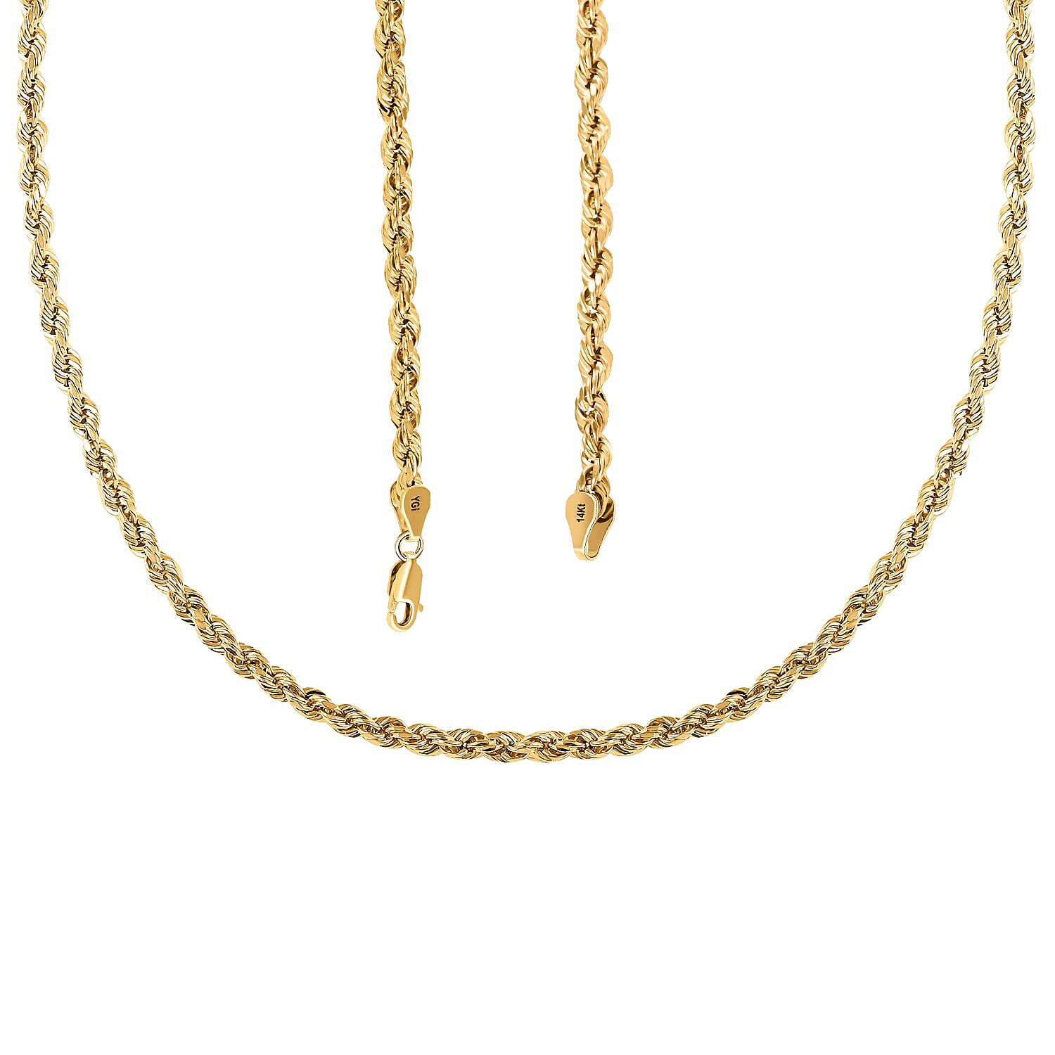 14K Yellow Gold 4mm Rope Necklace 26 Inches 9.60 Grams