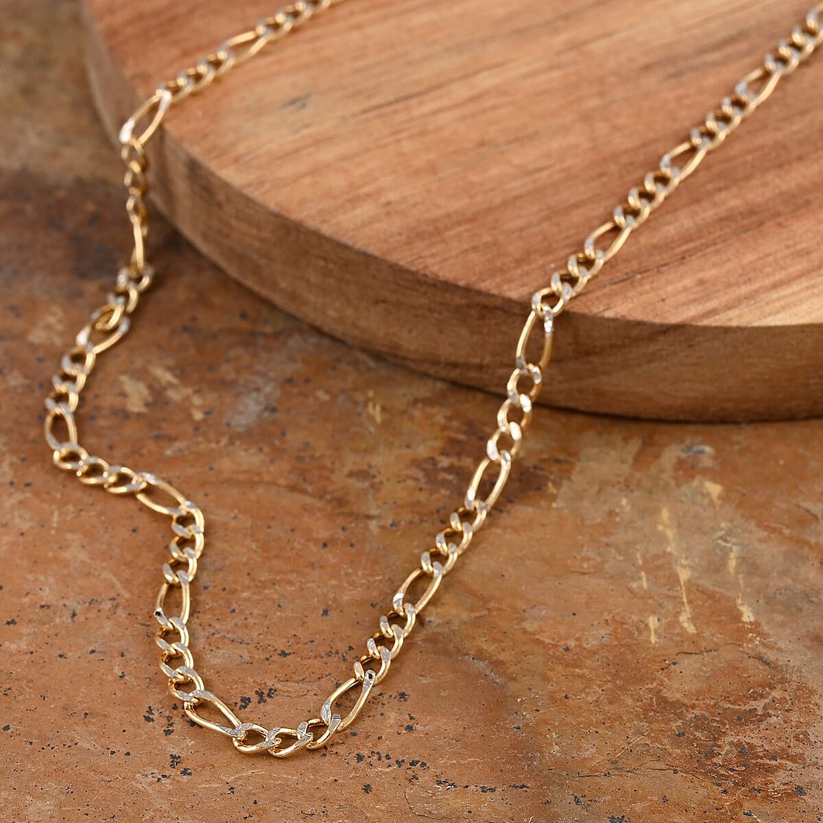 10K Yellow Gold 2.5mm Pave Figaro Necklace 18 Inches 2.2 Grams image number 1