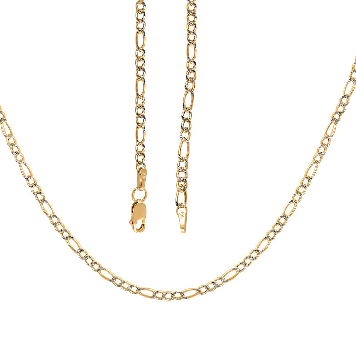 10K Yellow Gold 2.5mm Pave Figaro Necklace 18 Inches 2.2 Grams image number 4