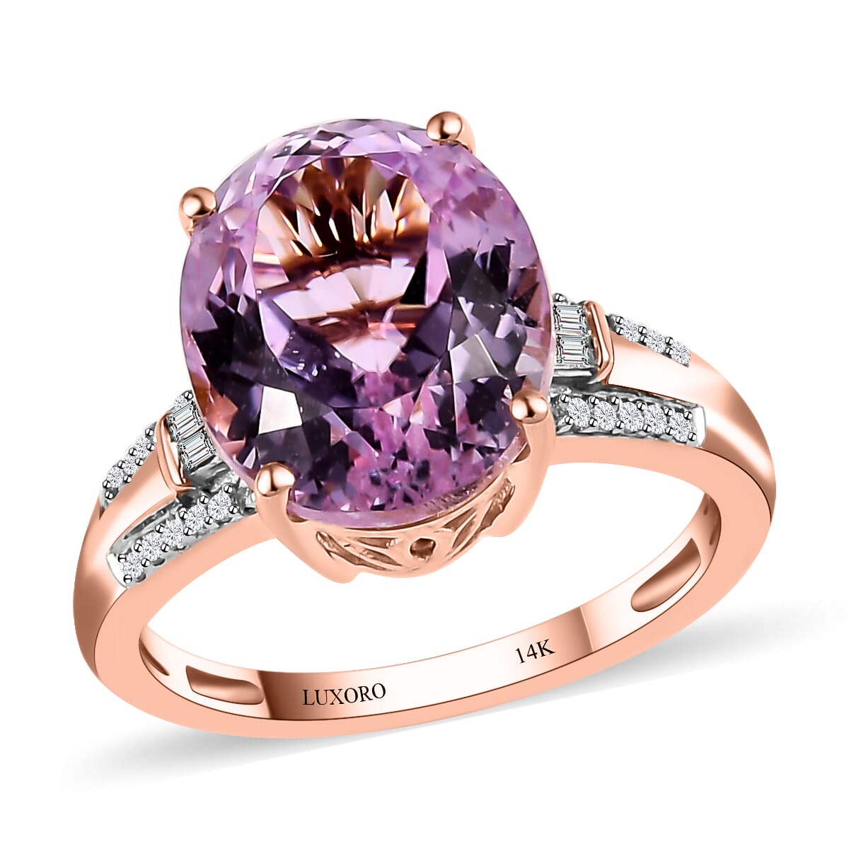 Luxoro 14K Rose Gold AAA Martha Rocha Kunzite and G-H I3 Diamond Ring (Size 10.0) 6.65 ctw image number 0