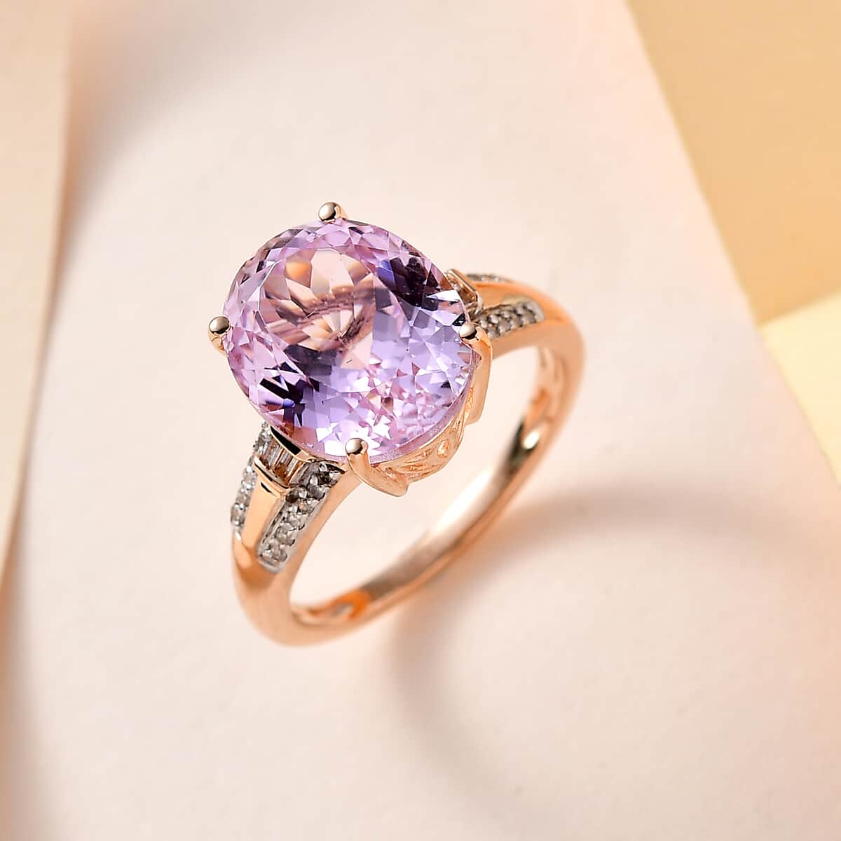 Luxoro 14K Rose Gold AAA Martha Rocha Kunzite and G-H I3 Diamond Ring (Size 6.0) 6.65 ctw image number 1