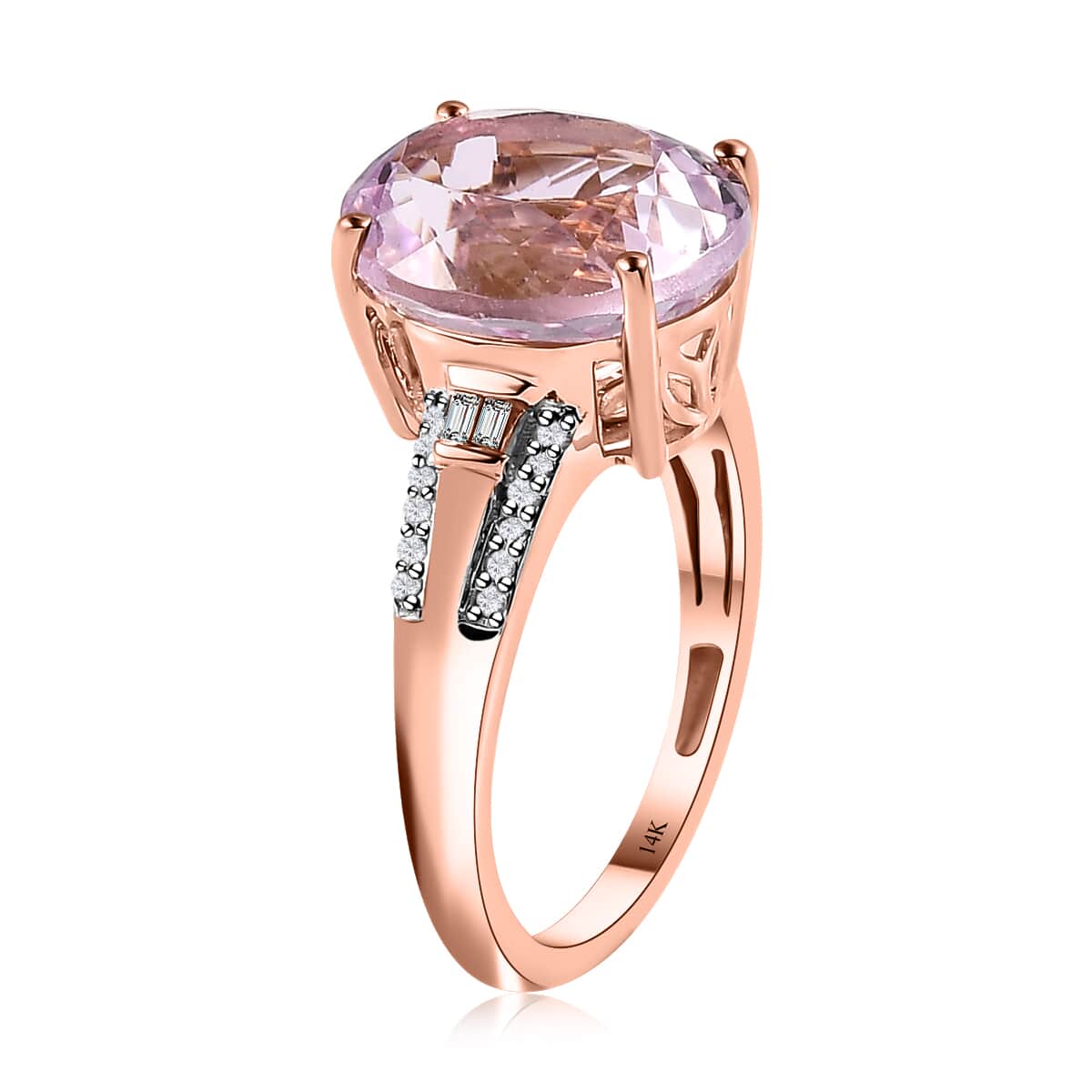 Luxoro 14K Rose Gold AAA Martha Rocha Kunzite and G-H I3 Diamond Ring (Size 6.0) 6.65 ctw image number 3