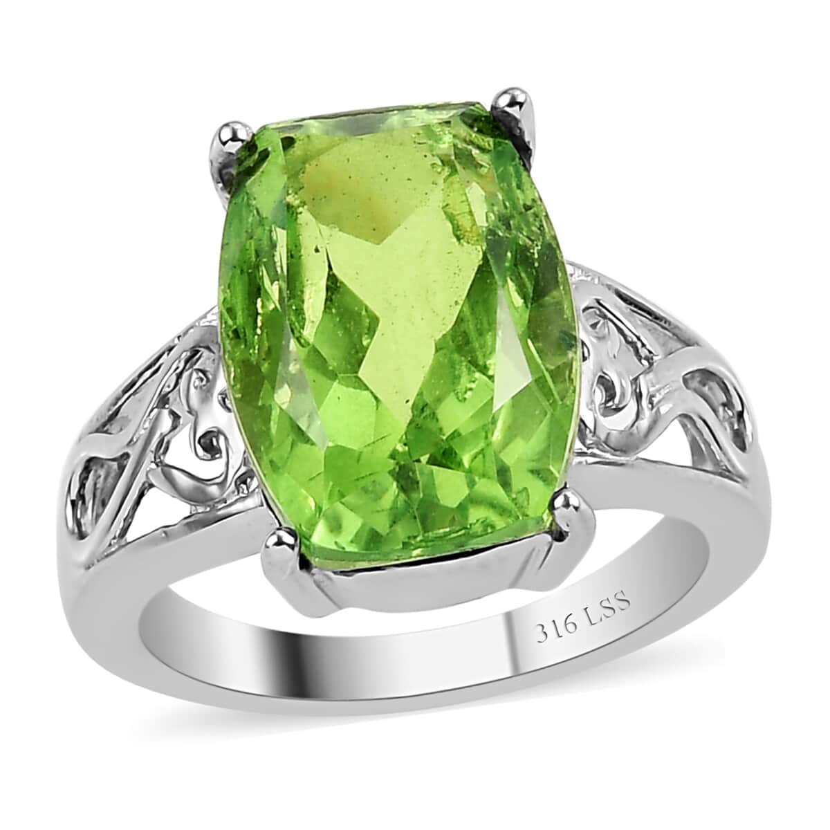 Chartreuse Quartz Solitaire Ring in Stainless Steel (Size 10.0) 7.25 ctw | Tarnish-Free, Waterproof, Sweat Proof Jewelry image number 0